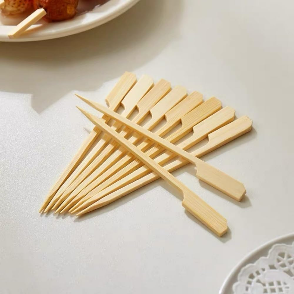 100 Pieces Bamboo Paddle Skewers 18CM, Flat Burgers Sticks Children Kids Wooden Fruits Picks Cocktail Barbecue Kebabs for Buffets Party Fountain Fondue Stick Holders (18CM) image number 4