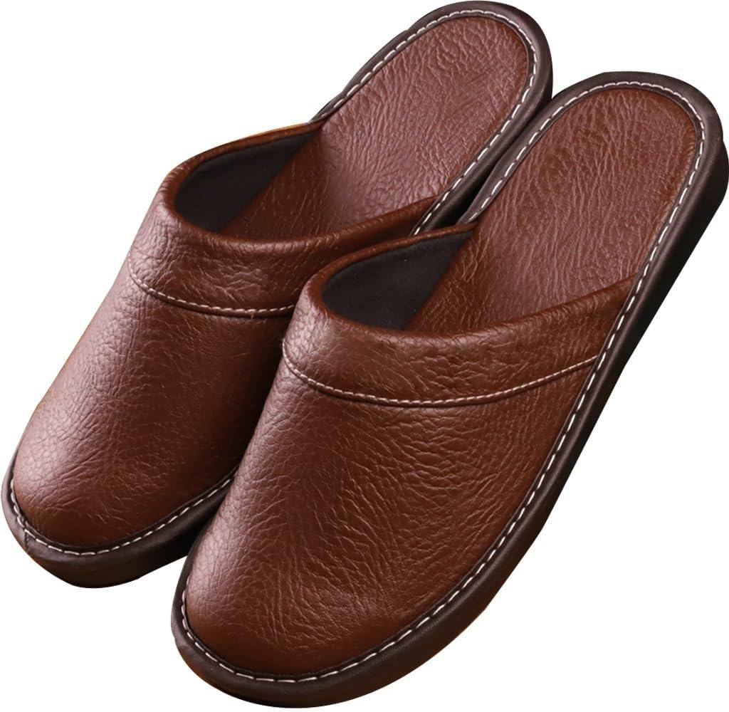 Leather Slippers for Men Indoor Outdoor，Pantoufles Mules En Cuir Pour Homme，Couple'S Home Indoor Breathable Non-Slip Slippers
