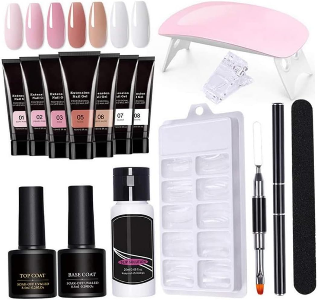 Gel Nail Kit 15Ml 7 Colors Gel Extension Nail Kit with UV Lamp Nail File Clip Builder Gel Nail Kit Long-Lasting Gel Polish Starter Kit for Home Salon Gel Extension Nail Kit image number 3