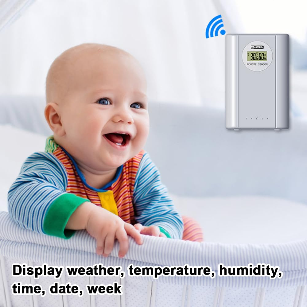 Multifunctional Home Office Weather Station Digital Display Clock 433Mhz Indoor Temperature Tester Hygrometer Forecast Table image number 5