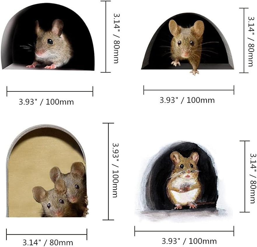 3D Mouse Hole Realistic Wall Sticker,Mouse in a Hole Wall Decal Fun Art,Home Decor,Vinyl,For Living Room Nursery Bedroom Kids Room Wall Decoration (4 Pieces / Set) image number 5