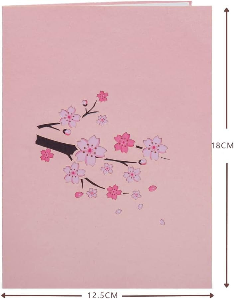 3D Cherry Blossom Pop up Card, Greet for Birthday, Wedding, Anniversary, Mothers Day, Thank You, Get Well, All Occasion or Just Because, 5" X 7" Cover, Includes Envelope and Note Tag