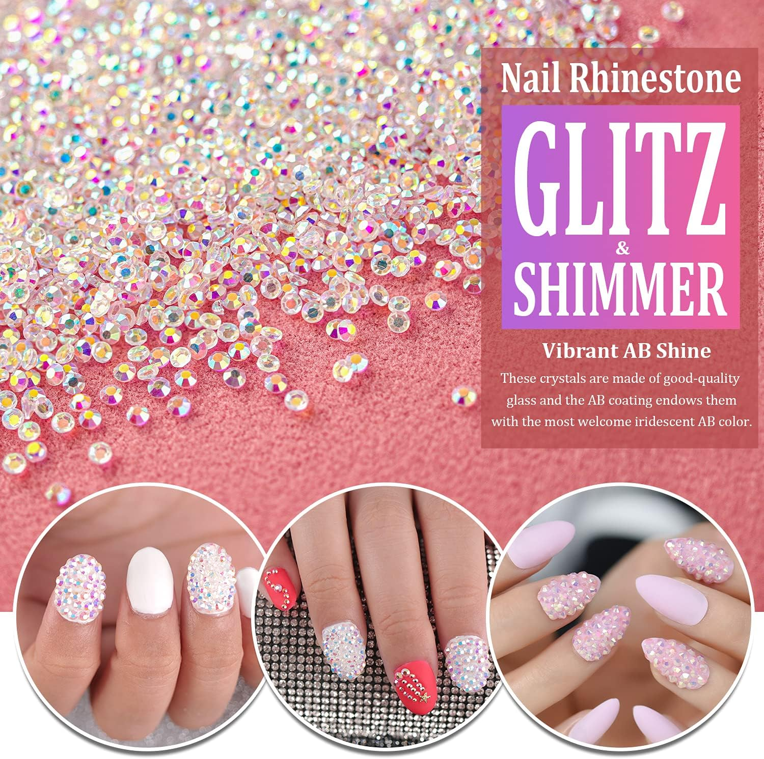 Tiny Nail Rhinestones 5000Pcs 1.2Mm Mini Pixie AB Glass Crystals for Nail Art Manicure Iridescent Long Lasting Shine Small Rhinestone Micro Dust Glitter Caviar Bead Sugar Gem (2.4Mm AB) image number 4