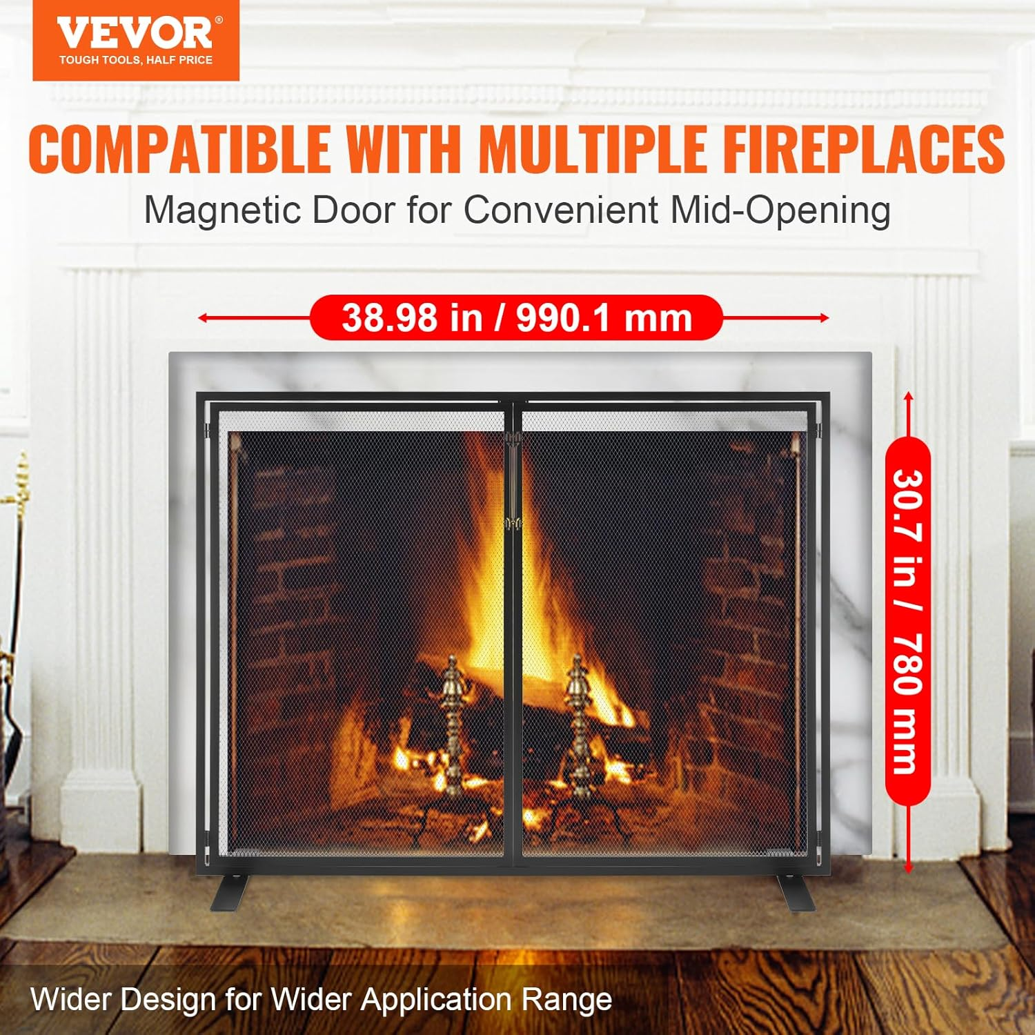 VEVOR Fireplace Screen 1 Panel with Door, Sturdy Iron Mesh Fireplace Screen, 990(L) X780(H) MM Spark Guard Cover, Simple Installation, Free Standing Fire Fence Grate for Living Room Home Decor Modern image number 3