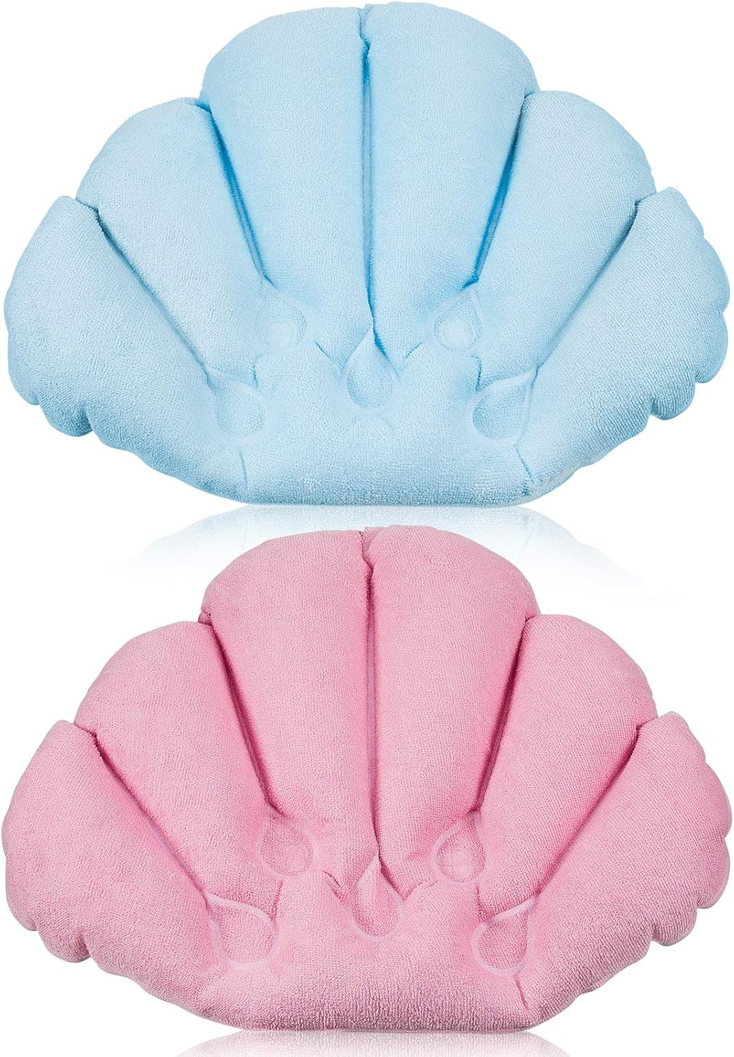 2 Pieces Inflatable Bath Pillow with Suction Cups, Terry Cloth Covered Bath Pillow Shell Shape Bathtub Spa Pillow Comfortable Soft Bath Cushion, Neck Support for Bathtub, Hot Tub, Home Spa Tub image number 5