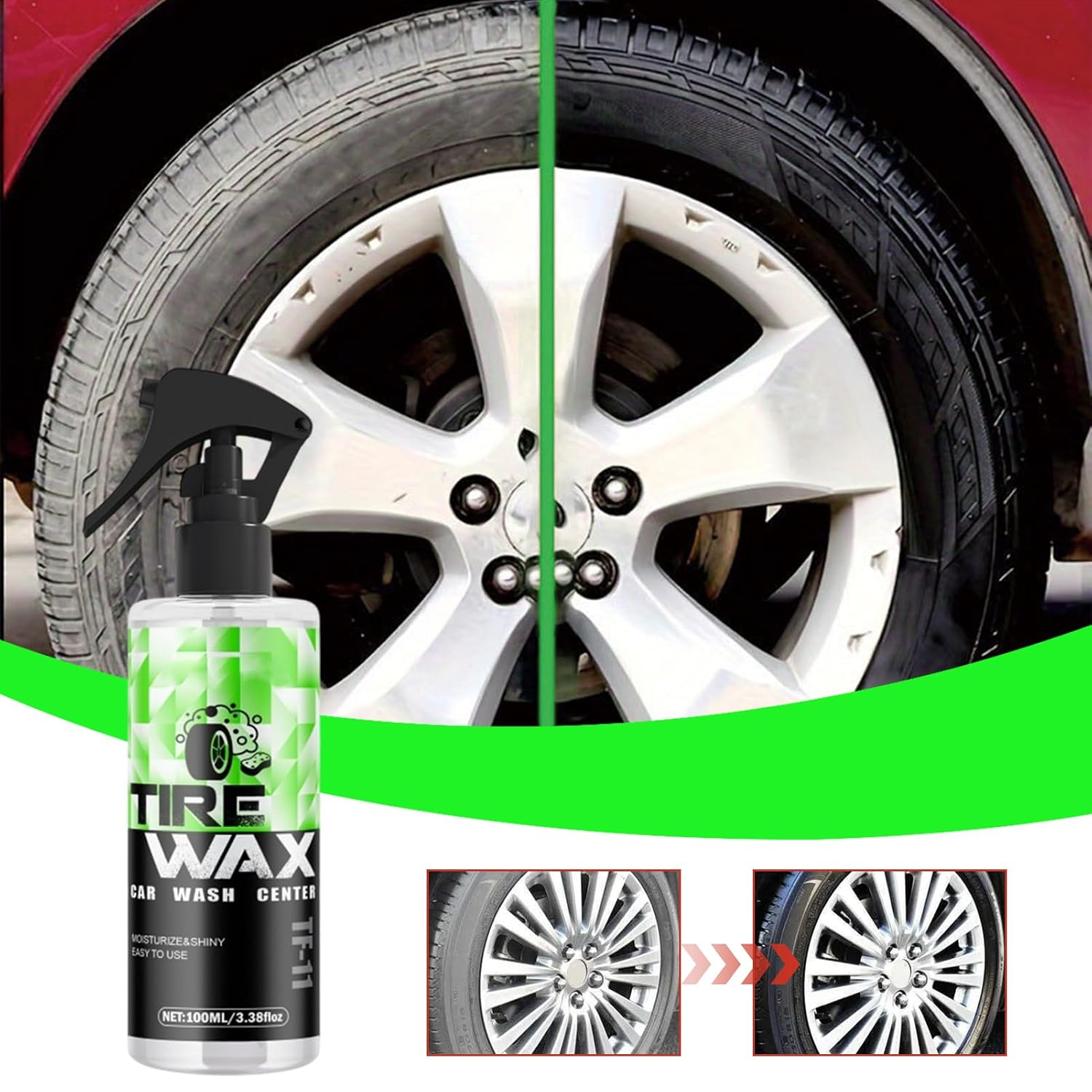 Tire Black - High Gloss Wheel Coating,High Gloss Finish Foam, UV Protection, Long-Lasting, Quick Dressing for Black Tires, Wheels, & Rubber, 100Ml - 100Ml + Sponge image number 5