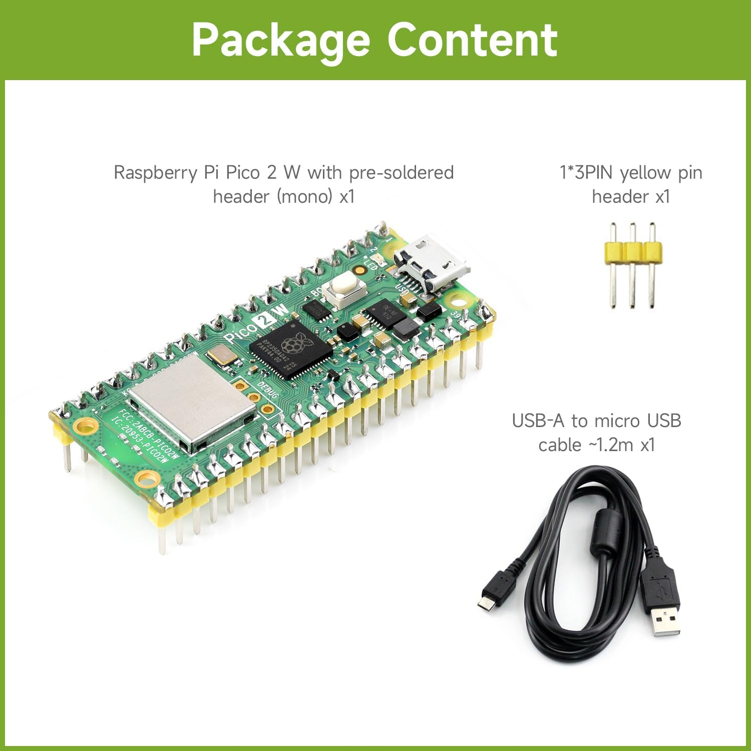 Waveshare Raspberry-Pi-Pico-2-W-M, Compatible with Raspberry Pi Pico 2 Microcontroller Board, Based on Official RP2350 Chip, Dual-Core & Dual-Architecture Design, 3 Items