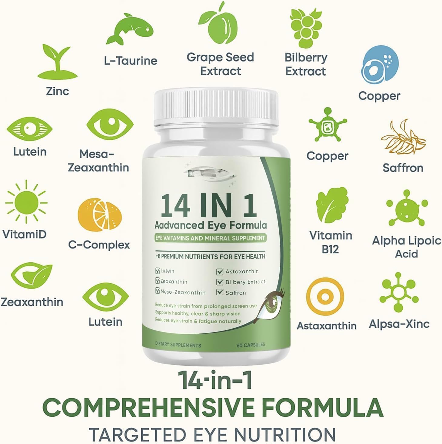 NEW 14 in 1 Advanced Eye Formula - 60Pcs,1Pcs image number 2