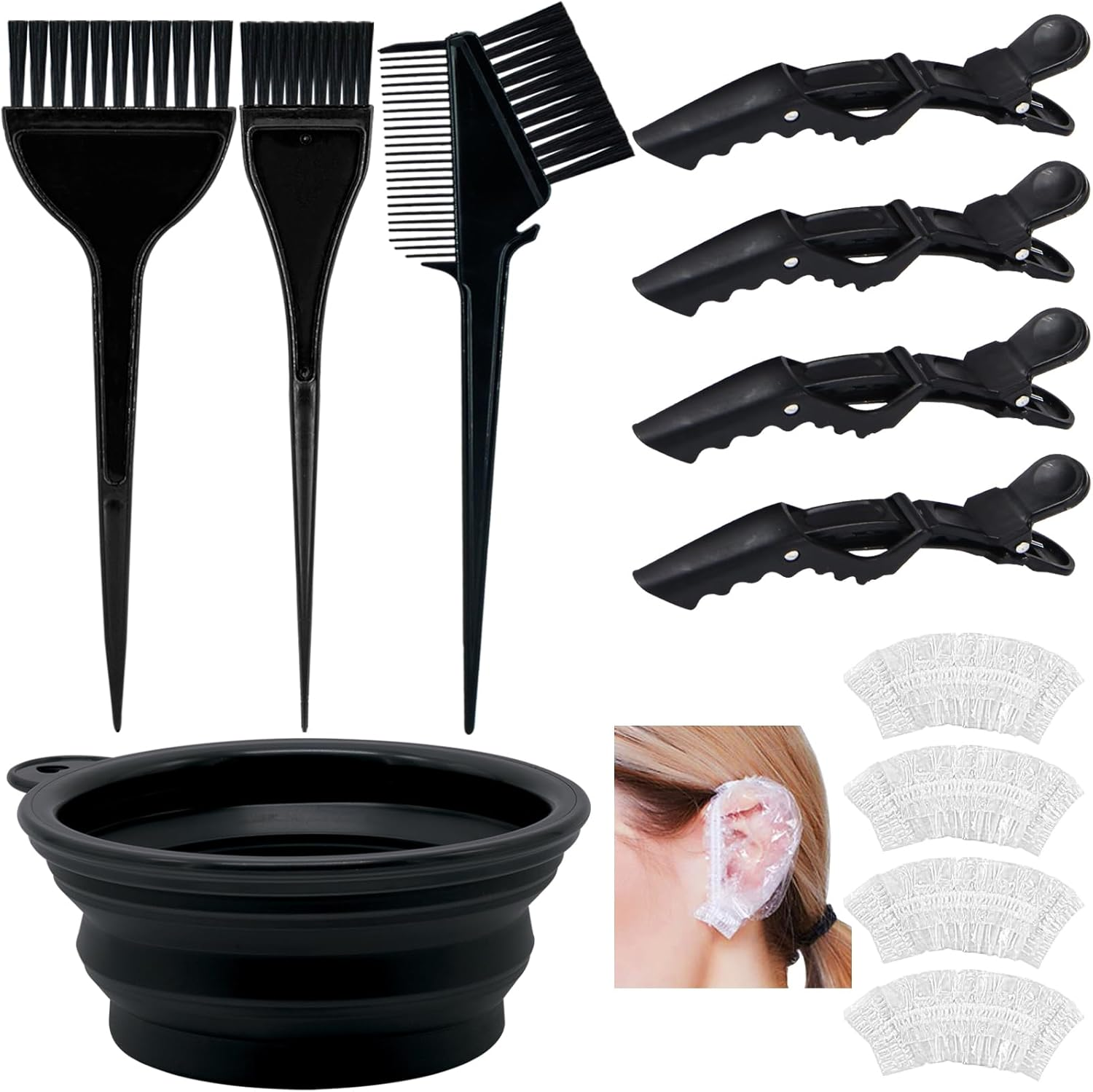 Xarchy Hair Dye Brush and Bowl Set, 12 Pcs Hair Coloring Applicator- Hair Color Mixing Bowls, Hair Dye Brush, Coloring Applicator Brushes, Ear Cover, Hair Clips, for Hair Coloring Hair Bleaching Tools image number 4