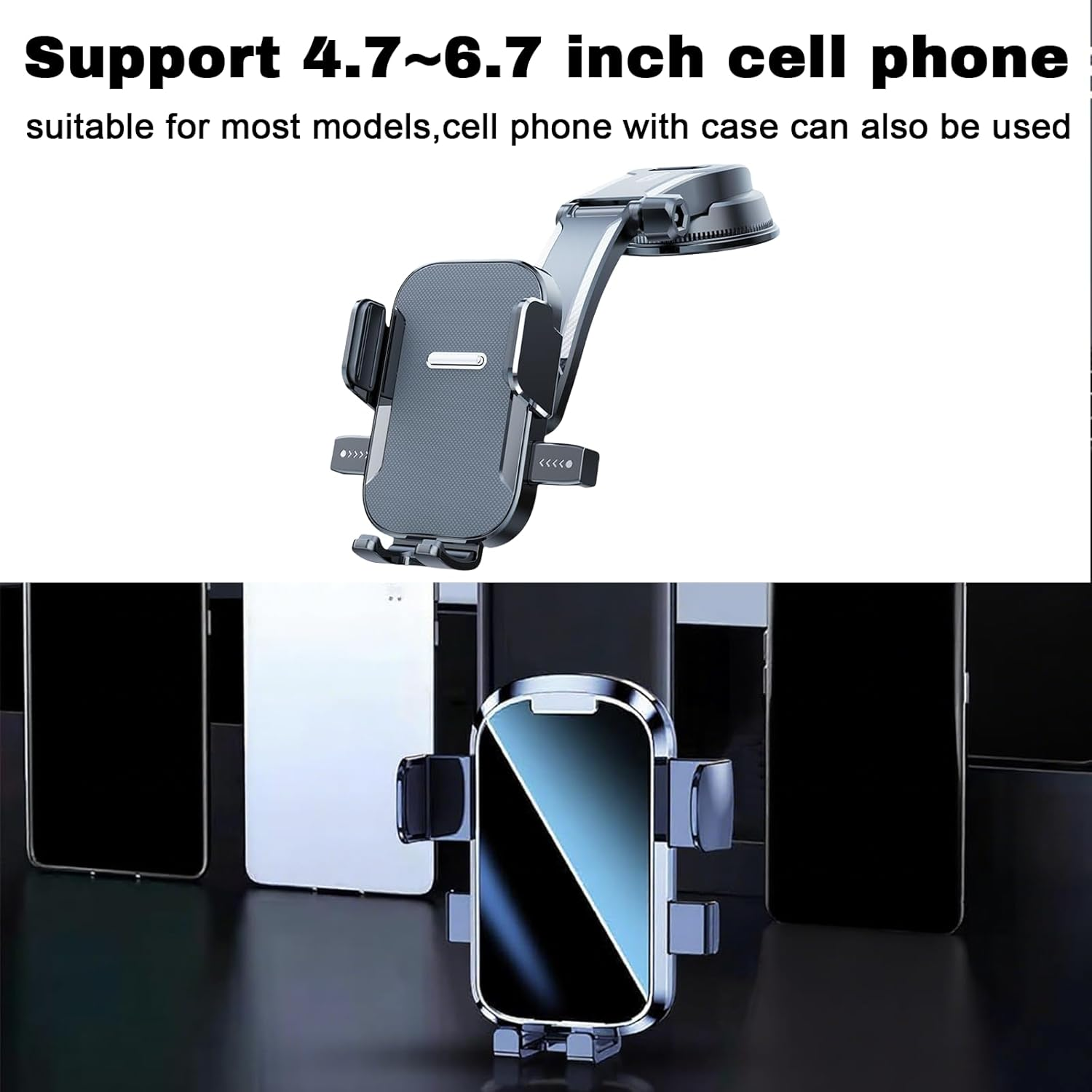 Jeyzuroa 3In1 Car Phone Mount Holder with Enhanced Suction Cup for Dashboard Windscreen & Desk - 360&deg; Adjustable Rotatable Stand for Iphone16 15 Pro plus Max 14 13 12 Samsung All Smartphones in 4.7-7" image number 3