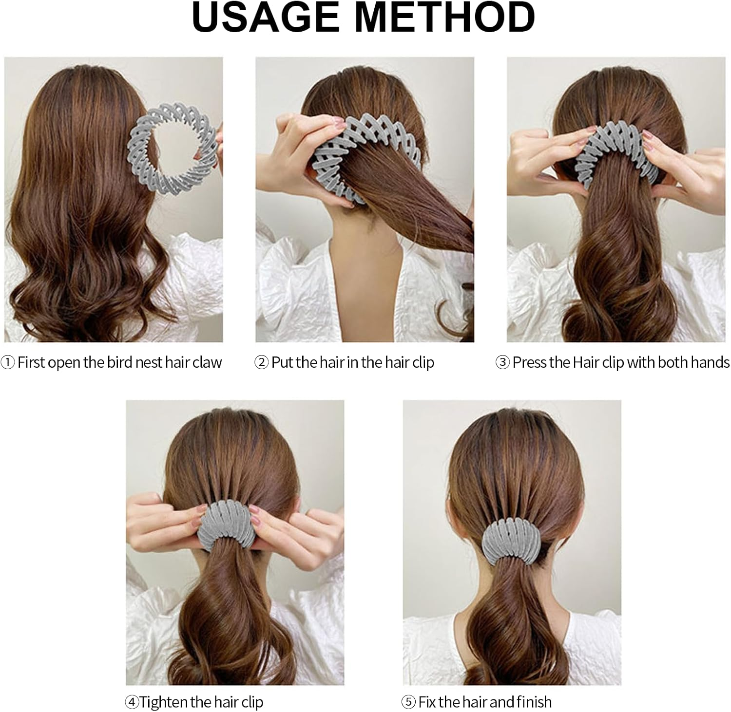 DIQIUREN 6 PCS Expandable Birds Nest Hair Clip Accessories for Women and Girls, 3 PCS Rhinestone Bird Nest Magic Hair Clip for Ponytail Holder and 3 PCS Fixed Velvet Birds Nest Hair Clips for Women image number 1