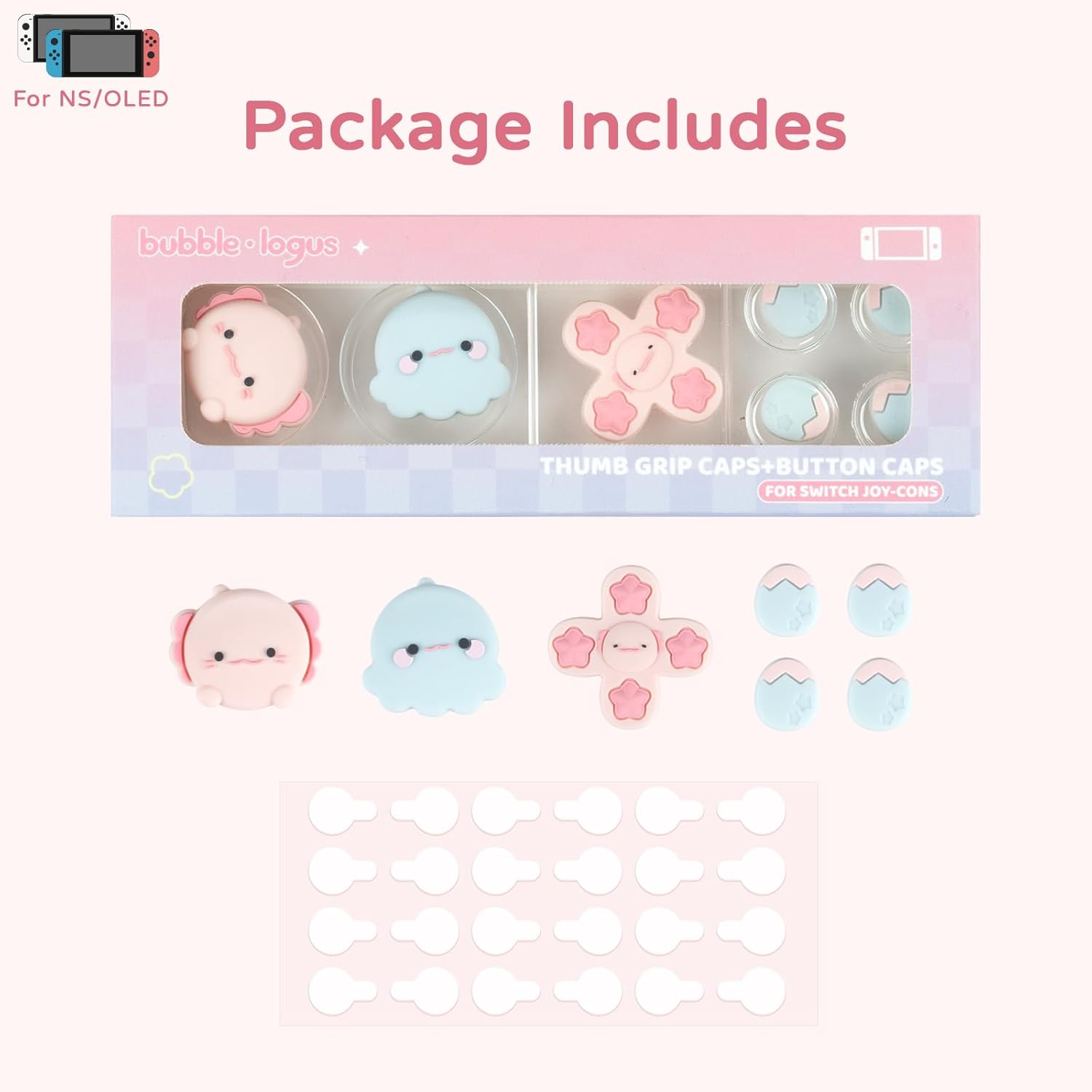 BUBBLELOGUS Soft Silicone ABXY Key Buttons Sticker Joystick Cover, Cute Cross D-Pad Button Caps Thumb Grips Set for Nintendo Switch/Oled Controller - Ocean Friends image number 2