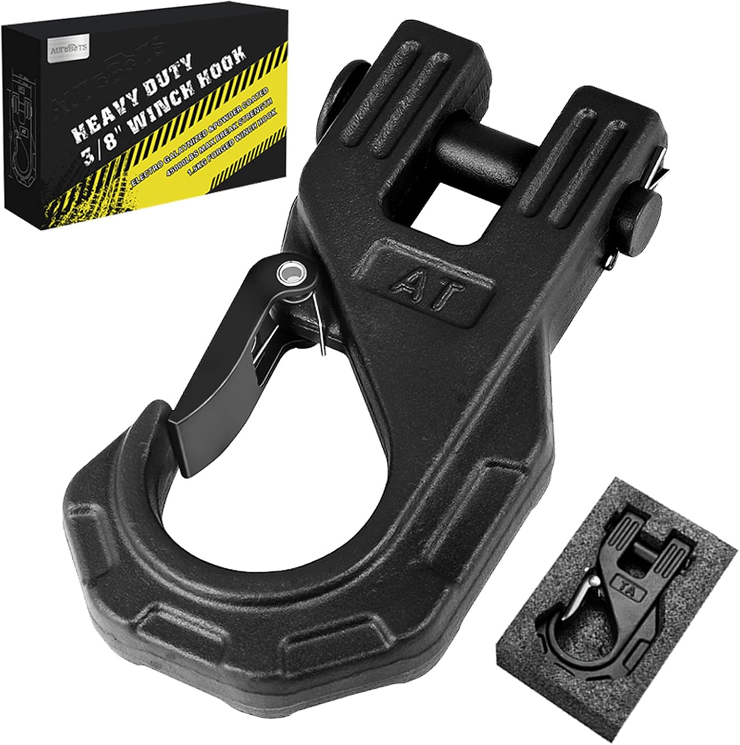 AUTOBOTS 3/8" Winch Hook Heavy Duty, Max 20 Ton (45,000 Lbs), Forged Steel ATV Winch Hook with Safety Latch, Winch Tow Clevis Slip Hook for Synthetic Rope Winch Cable ATV UTV, Black image number 2