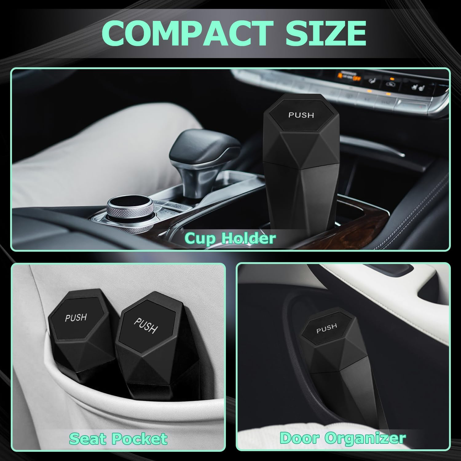 Car Trash Can with Lid, Leakproof Automotive Portable Trash Bin, Diamond Design Easy to Clean Plastic Desktops Dustbin Organizer for Car Home Office with 90Pcs Trash Bags image number 4