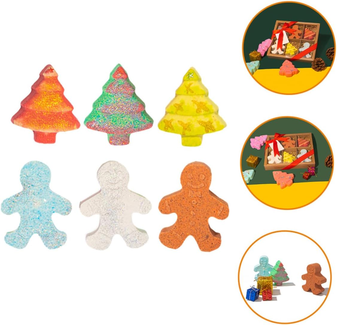NOLITOY 6Pcs Gingerbread Man Bath Salt Christmas Natural Bathing for Relaxation Colorful Fragrance for Boys and Girls and Family Soaks image number 1