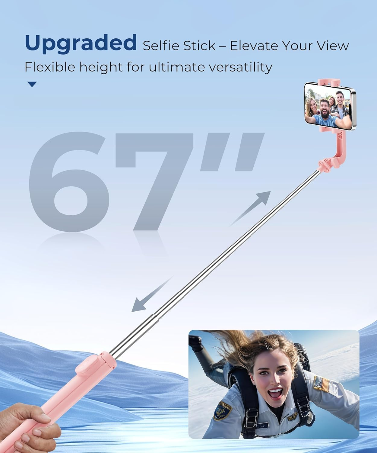 Fuloview 67&rdquo; Phone Tripod & Selfie Stick，Cell Phone Tripod with Wireless Remote,Extendable & Travel Tripod,For Photograph,Live Streaming,Compatible with Iphone/Android (Pink) image number 5