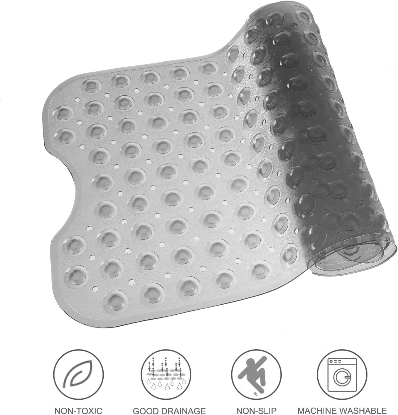 TEESHLY Bathtub Mats for Shower Tub Extra Long Non-Slip Bath Mat, 39 X 16 Inch Shower Mat with Drain Holes and Suction Cups, Bath Tub Mat for Bathroom with Machine Washable (Clear Grey) - Clear image number 5