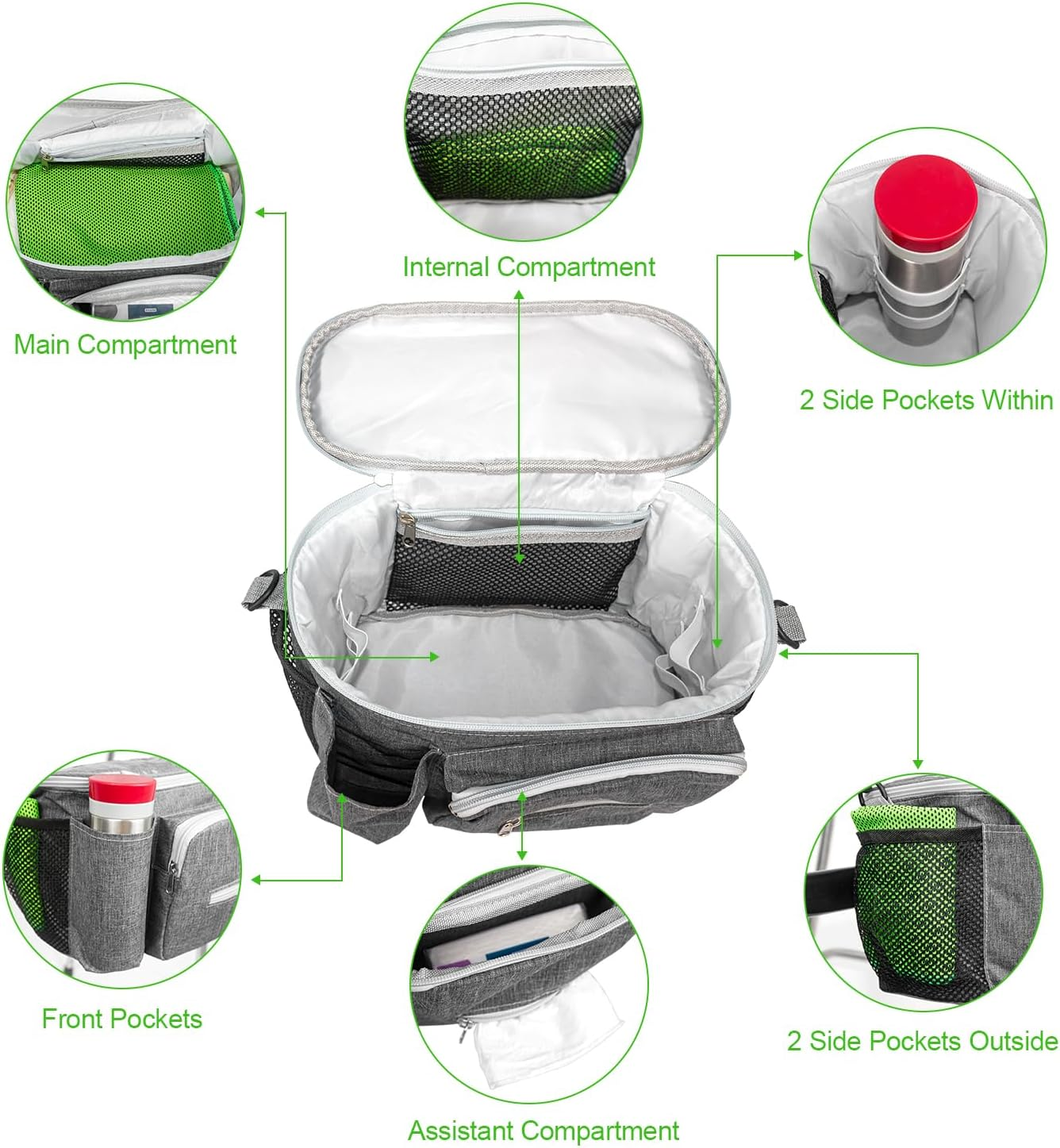 Wheelchair Accessories - Cup Holder Bag & Side Pouch