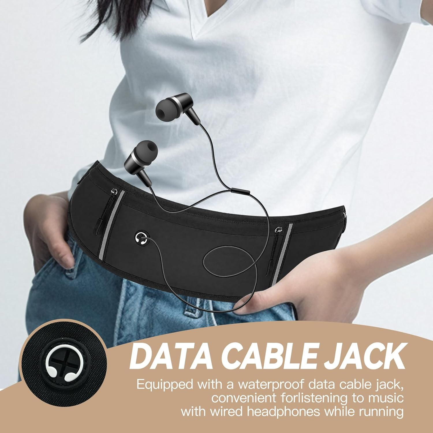 Adjustable Running Belt Waist Pack - Water-Resistant Phone Holder for Men & Women, 45Cm Slim Fitness Belt Bag Fits 6.5" Phones (80-125Cm Waist) image number 5