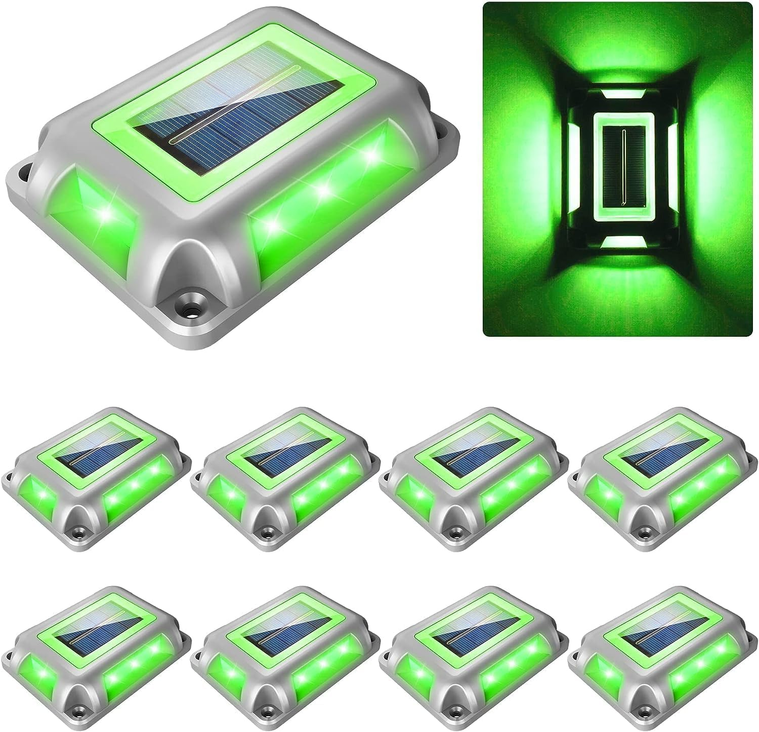 T-Sun Solar Powered Driveway Lights, Set of 8, Blue Light Color, Outdoor LED Aluminum Dock Lights Road Markers Step Lights for Sidewalk Garden Pathway