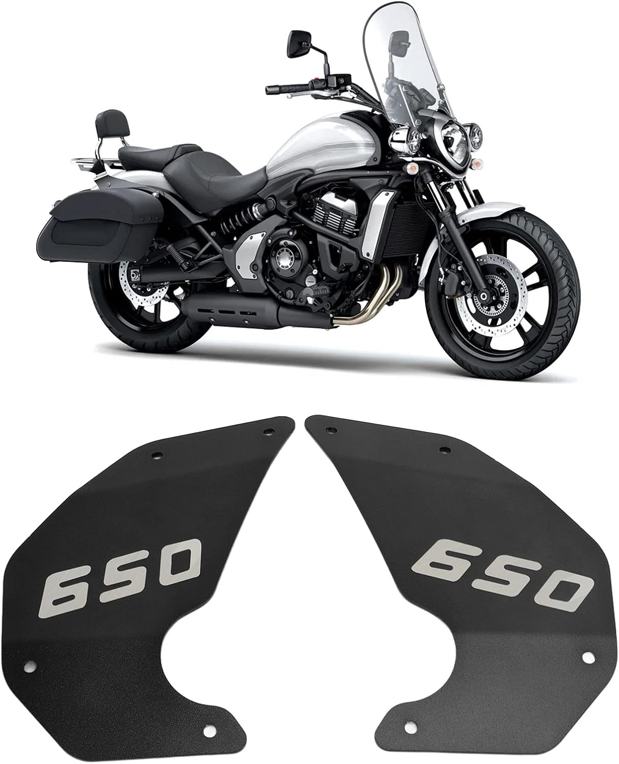 Motorcycle Side Frame Cover, 2Pcs Motorcycle CNC Aluminium Alloy Side Cover Frame Panel Plate Replacement for Kawasaki Vulcan S 650 2015‑2021(Black)
