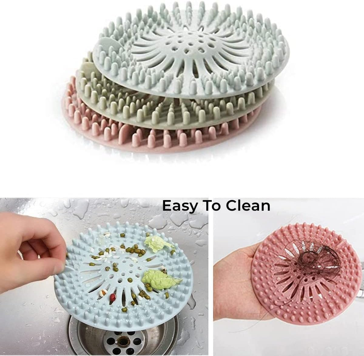 4Pcs Hair Catcher Shower Drain Cover, Hair Stopper Drain Protector Universal Rubber Sink Strainer for Bathtub Kitchen and Bathroom(4 Colors image number 5