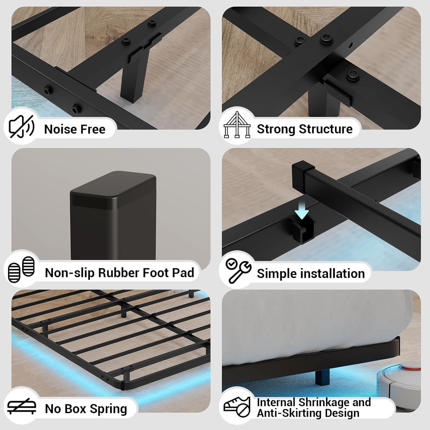 Floating Bed Frame Queen Size with Smart LED Lights Metal Platform Bed Easy Assembly No Box Spring Needed (Queen)