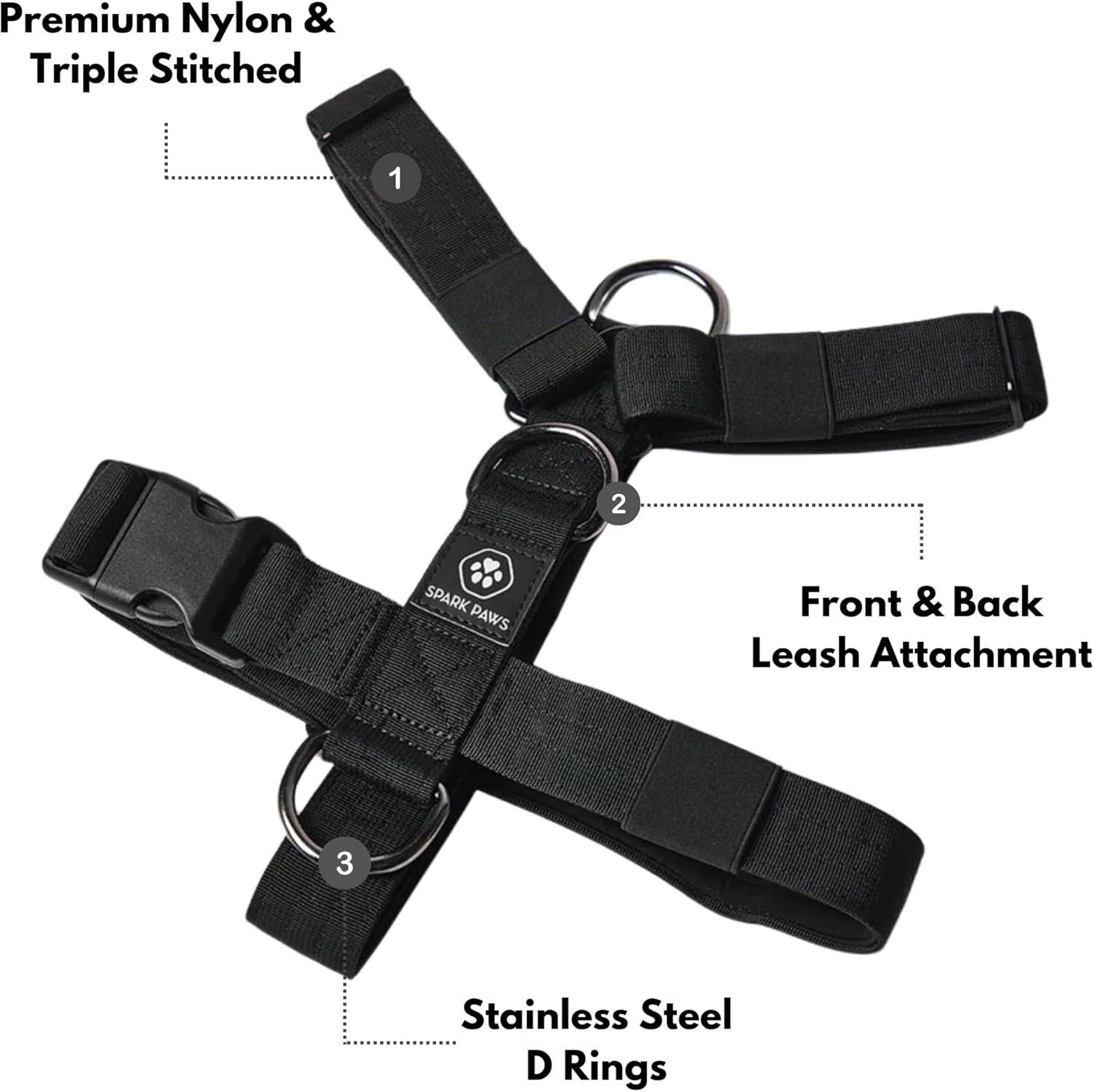 Spark Paws No-Pull Dog Harness - Designed for Safety and Control, Ideal for Large, Strong Breeds - Pitbulls, Boxers - Black, L image number 3