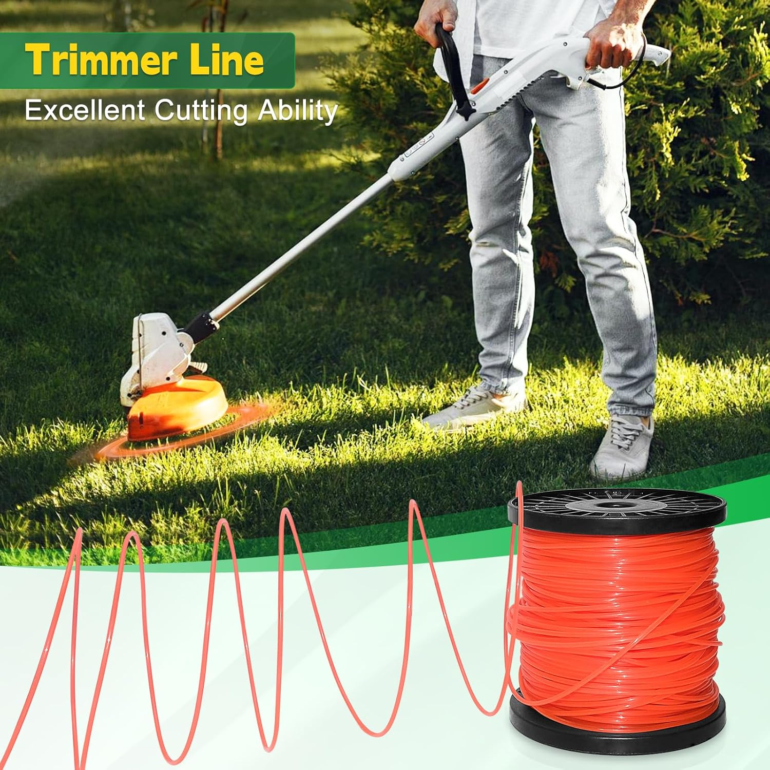 UCINNOVATE Strimmer Line Wire, 1 Spool round String Trimmer Line, Nylon Weed Eater String 2.4Mm X 100M, 095 Trimmer Line Heavy Duty for Lawn Mower, Trimmer, Orange (0.095 Inch X 328 Ft)