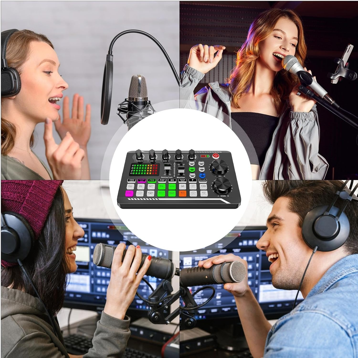 Podcast Production Studio Equipment, Live Sound Card Audio Mixer, Live Sound Board, 16 Fixed Background Special Sound Effects, 7 Recording Modes, 4 Sound Change Functions image number 6