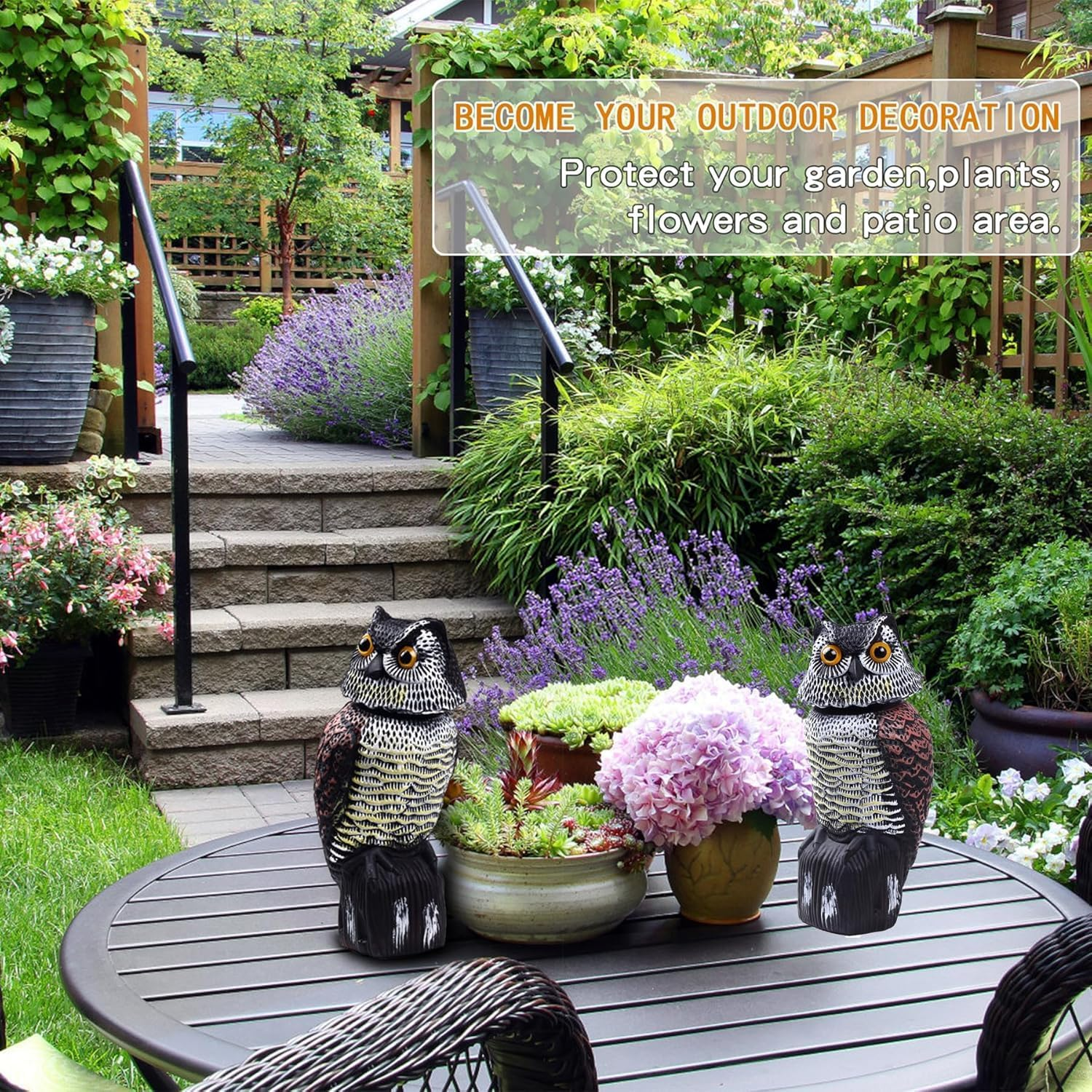 2 Pack Owls Decoy to Scare Birds Away Scarecrow Fake Owl with Rotating Head, Owl Decoys to Scare Birds Away, Nature Enemy Scarecrow Plastic Statues, Pigeon Deterrent Outdoor Yard, Garden Protectors image number 2