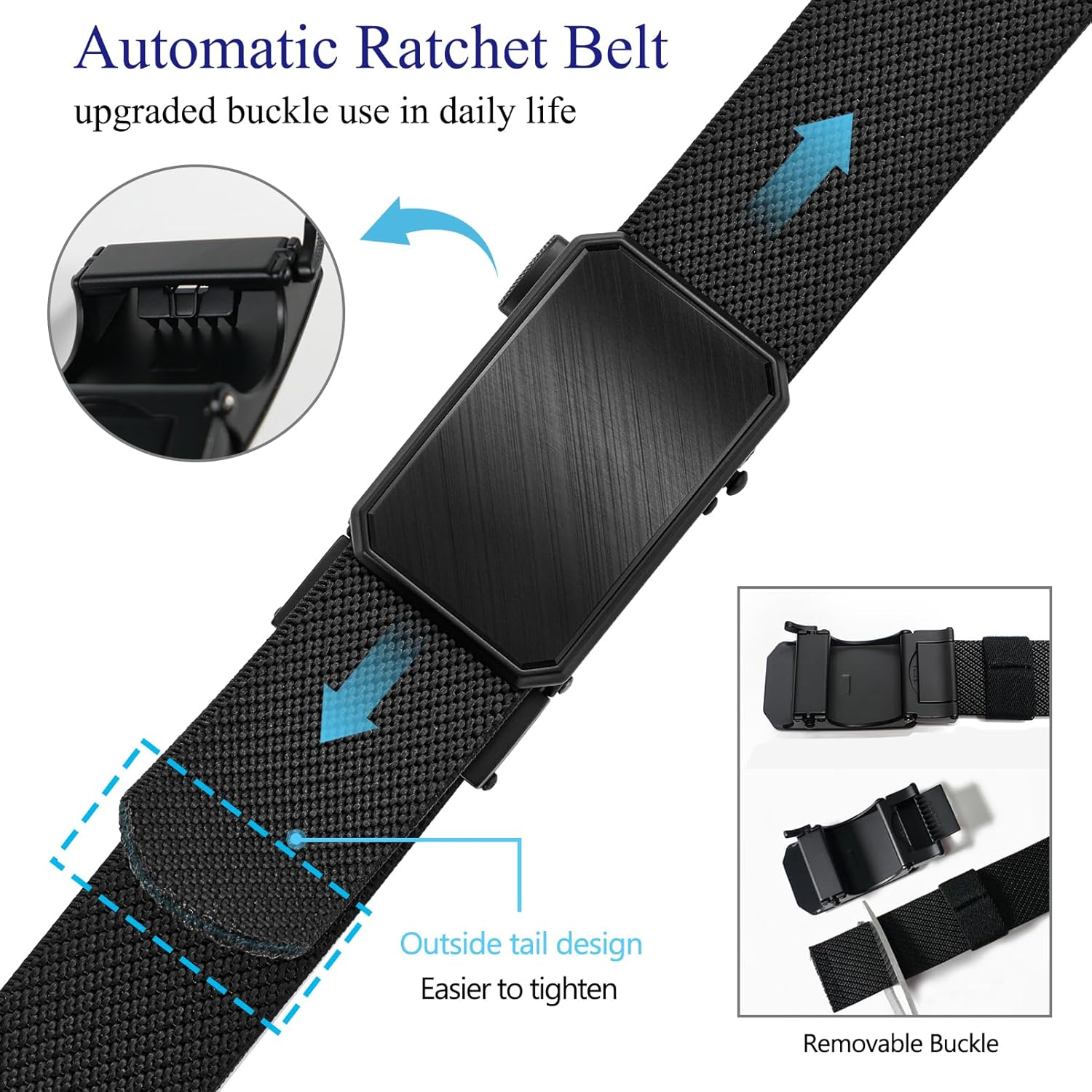 Lionvii Men'S Stretch Ratchet Belt, Elastic Slide Belt for Men with Automatic Buckle for Men Dress, Adjustable Trim to Fit 28-49" Waist - Black image number 6
