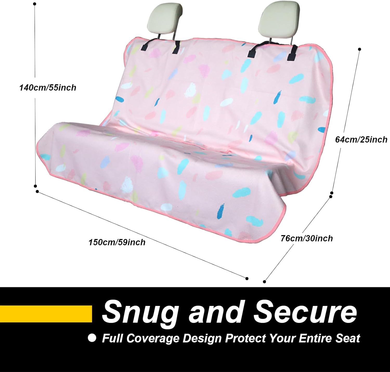 Back Seat Cover for Car Trucks Van Suv,Waterproof Rear Bench Towel Seat Covers for Dogs and Kids,Automotive Backseat Protector (Pink Marbling) - Dinosaur image number 2