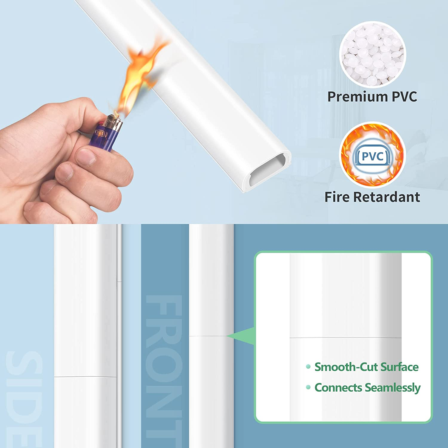 Wire Covers for 2 Cords, 68In Wire Hider on Wall Mounted, White Cord Cover Kit, Cable Cover Paintable, Cable Concealer for Extension Cord, Ethernet Cable, Speaker Wire Hider, 4X L17In W0.7In H0.4In image number 4