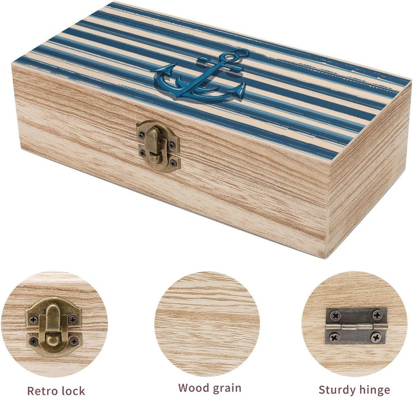 Anchor Wooden Box Wood Wedding Keepsake Boxes with Lids Small Decorative Boxes Lightweight Wooden Memory Storage Box for Crafts Keepsakes Jewelry Photo Letter Storage image number 3