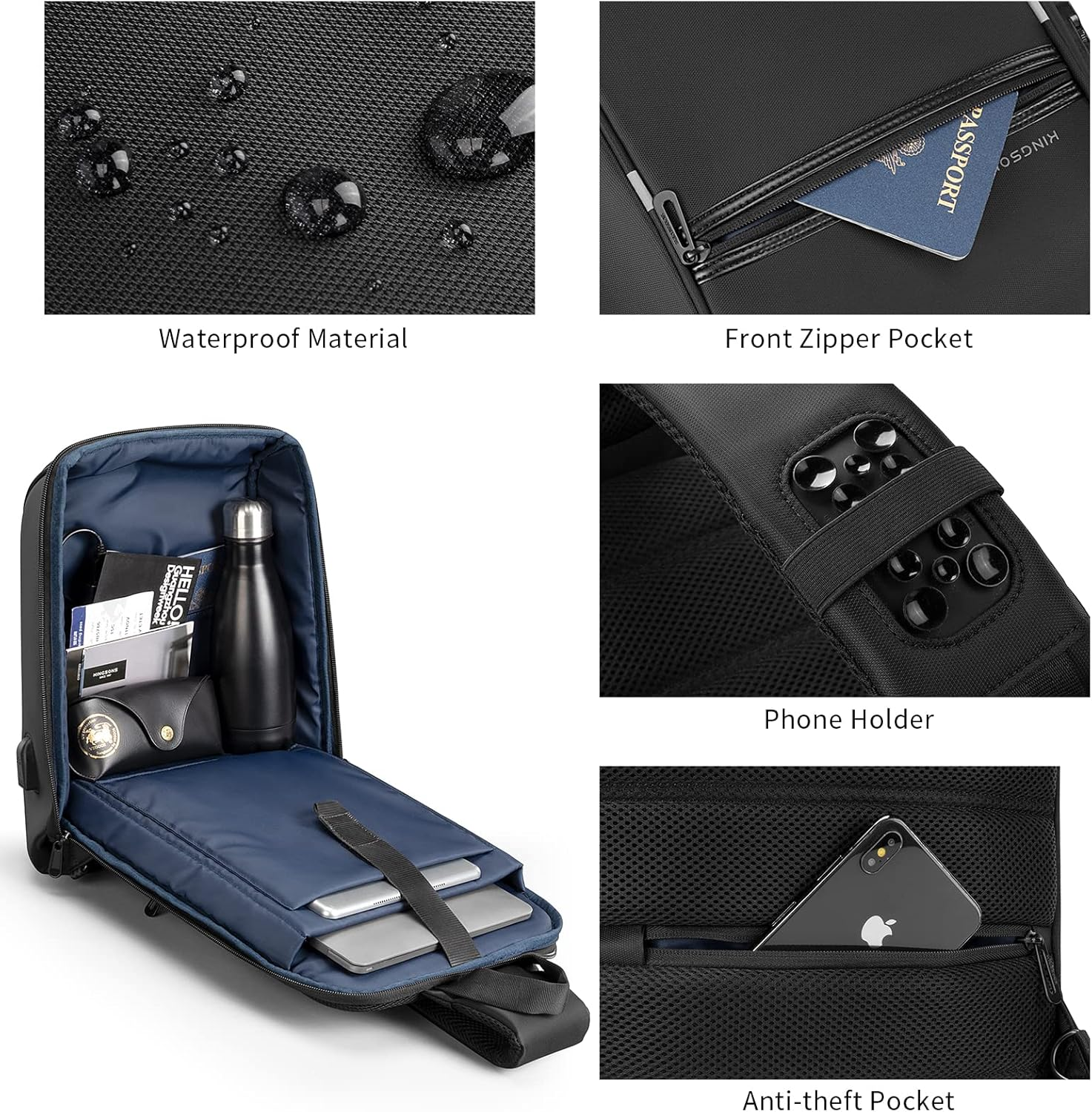 Kingsons Laptop Sling Backpack Slim anti Theft Single Shoulder 13-Inch Laptop Backpack Waterproof Cross-Body Sling Bag image number 4