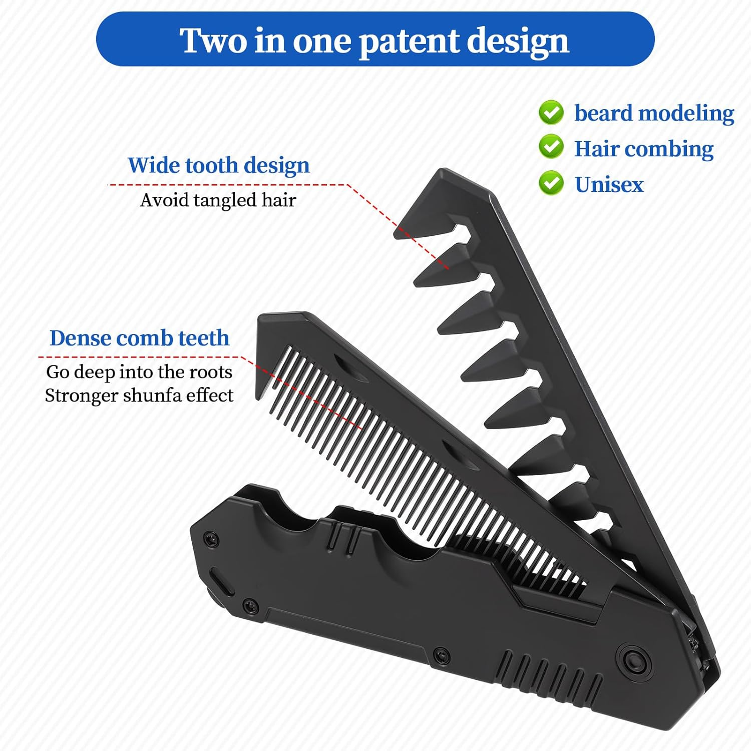 Protable Folding Comb Mens Foldable Hair Comb for Men 2 in 1 Pocket Beard Combs Travel Wide Tooth Size Combs for Groomsmen Father image number 2