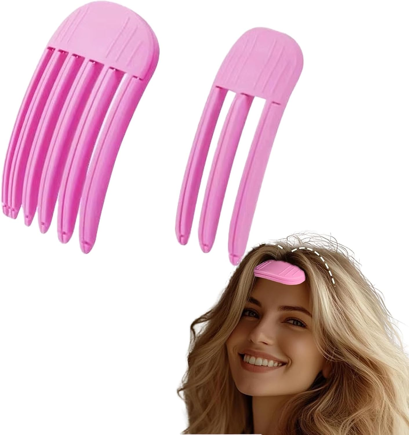 2 Pack Wind Shaping Styling Comb for Fluffy Bangs,Easy High Crown Volume Tool for Men and Women,Volumizing Hair Clips Instant No-Trace Hair Root Lifting Clips for Natural Voluminous Look,Pink image number 5