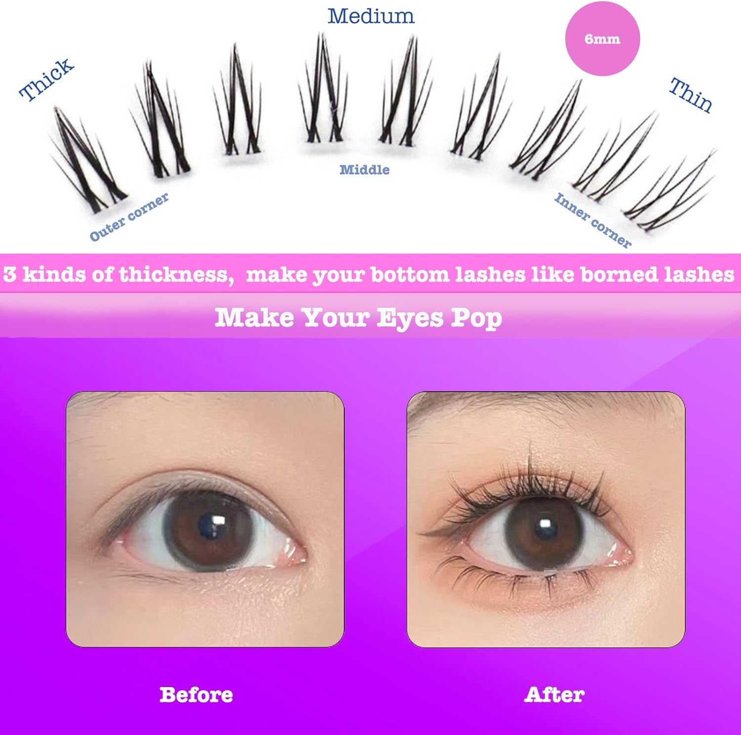Bottom Lash Clusters DIY Eyelash Extensions - DAODER 90Pcs Wispy Natural Look Clear Band Lashes for Bottom Eyelashes 6Mm image number 3