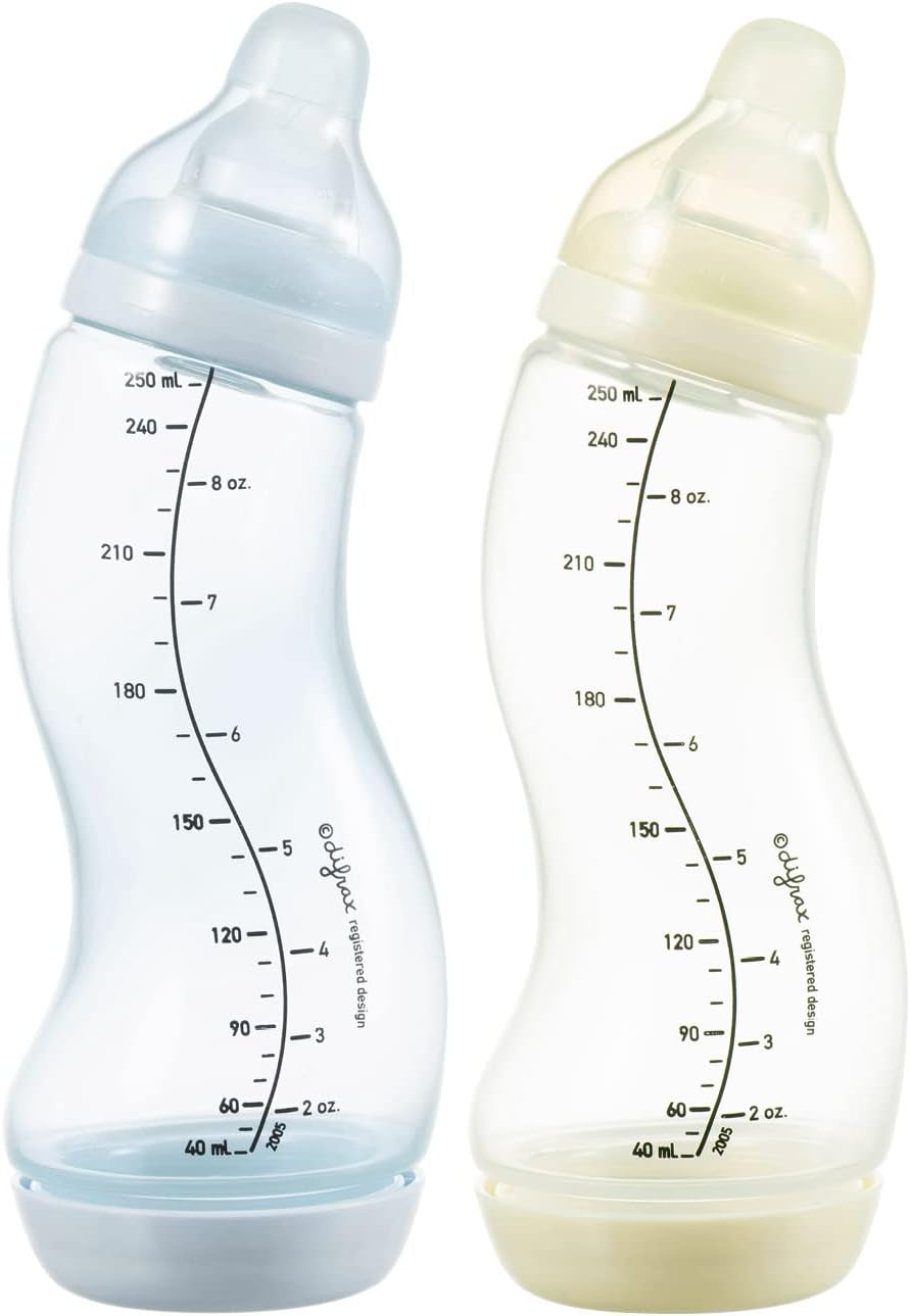 Difrax Feeding Bottle Set - Natural Pure Newborn 250 Ml - Anti-Colic System - Easy Acceptance - 1 X Light Blue S Feeding Bottle and 1 X White S Bottle - Unisex image number 2