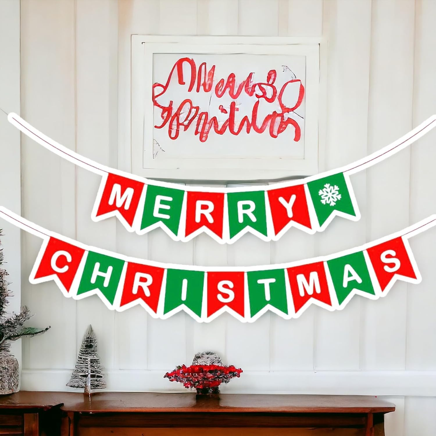 Merry Christmas 5 Metre Banner Bunting Santa Holiday Celebration Decoration Red Green image number 1