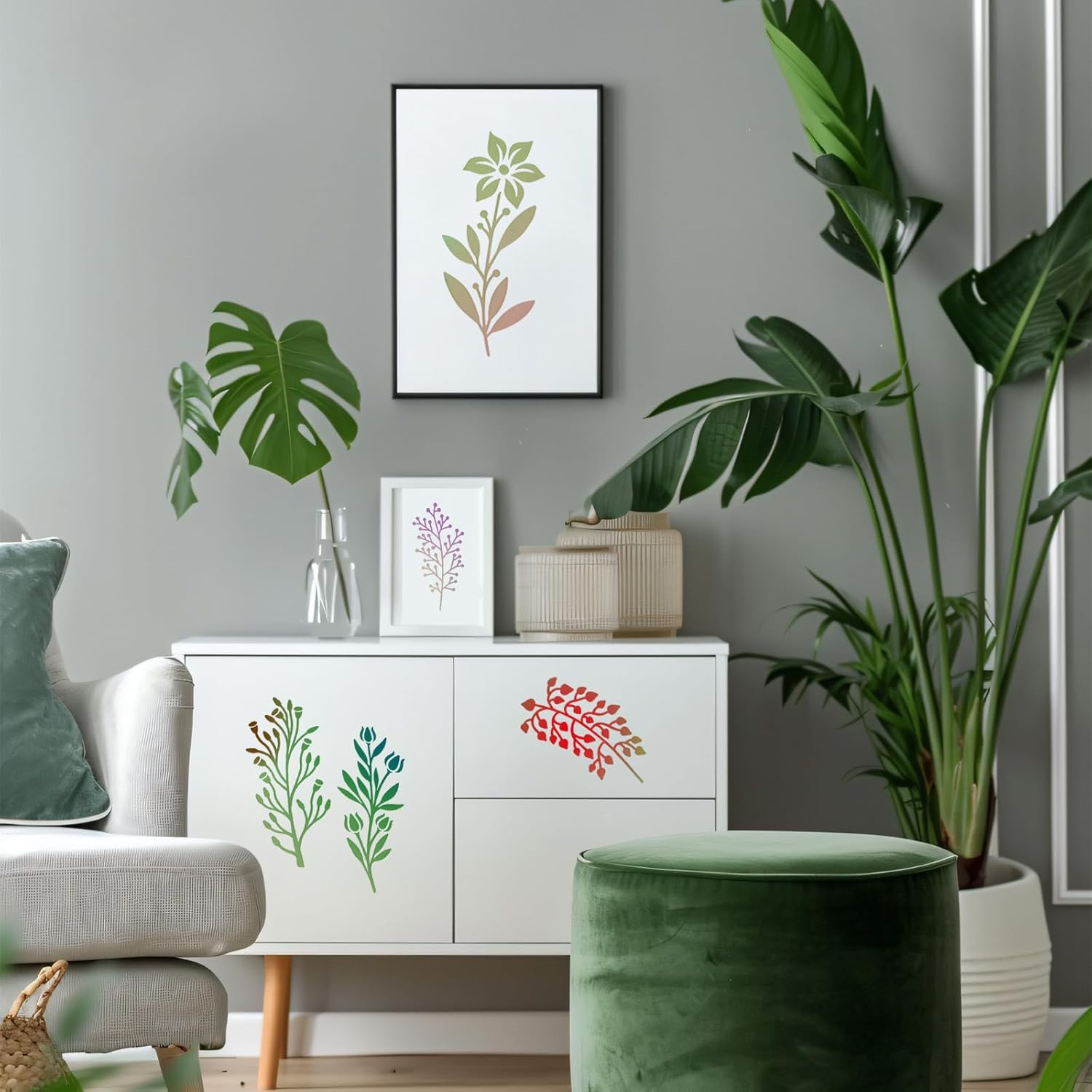 Gosknor 18Pcs Flower Stencils for Painting, Reusable Washable Floral Stencils Flower and Leaf Drawing Templates for Wall Art Wood Craft Spring Home Decoration image number 4