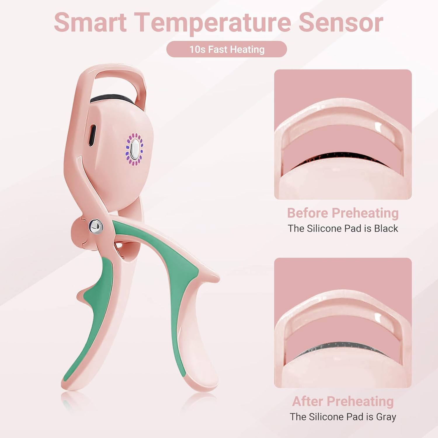 TOP G Heated Eyelash Curlers Type-C USB Rechargeable with Comb Electric Heated Lash Curler 8S Fast Heating 24Hr Long Lasting Lash Lift 3 Modes and Sensing Heating Silicone(Pink) image number 6