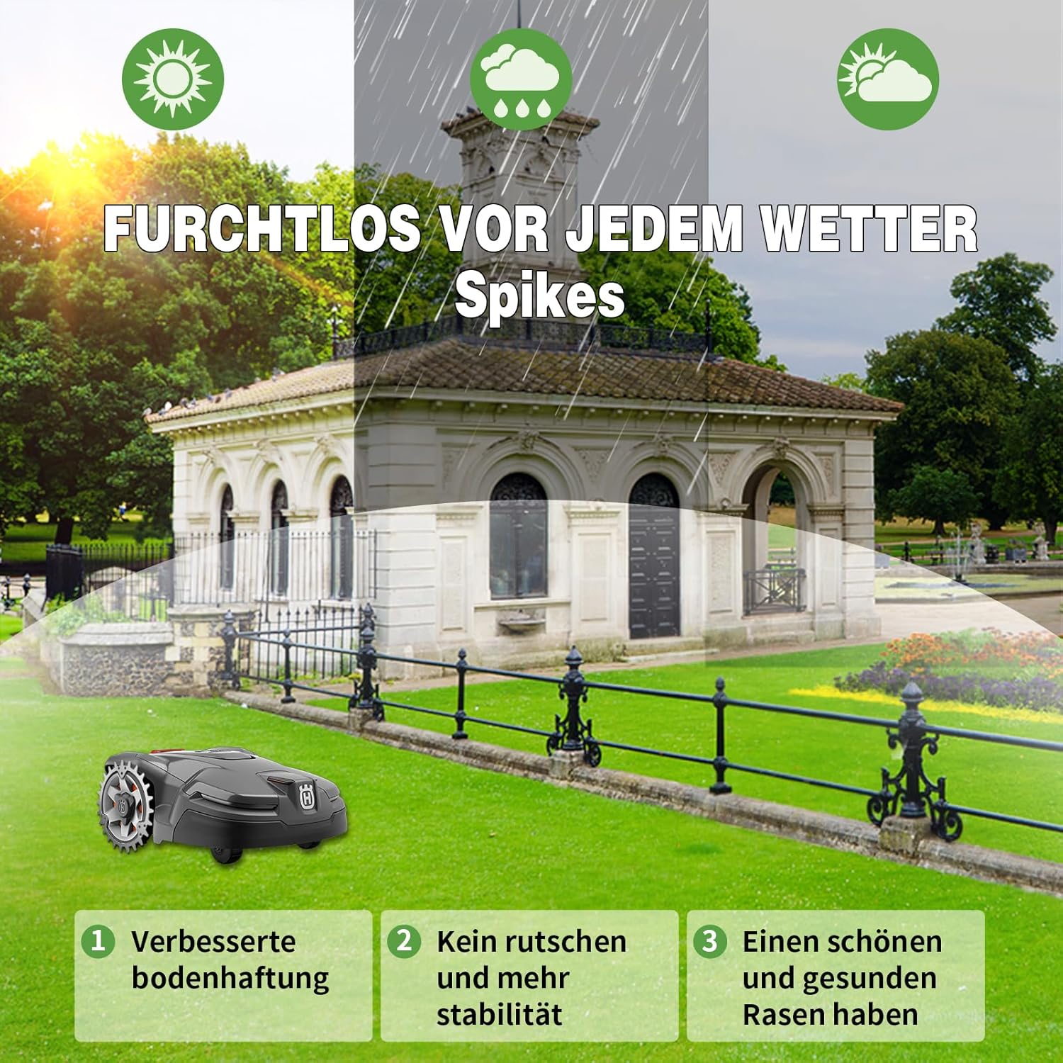 Stainless Steel Spikes for Husqvarna Automower 320/430X/435X/440/450X, Spikes Lawn Traction Improvement for Robotic Lawnmowers, Elaborately Deburred, Wheel Size 252 Mm for Accessories Off-Wheel Wheels image number 1