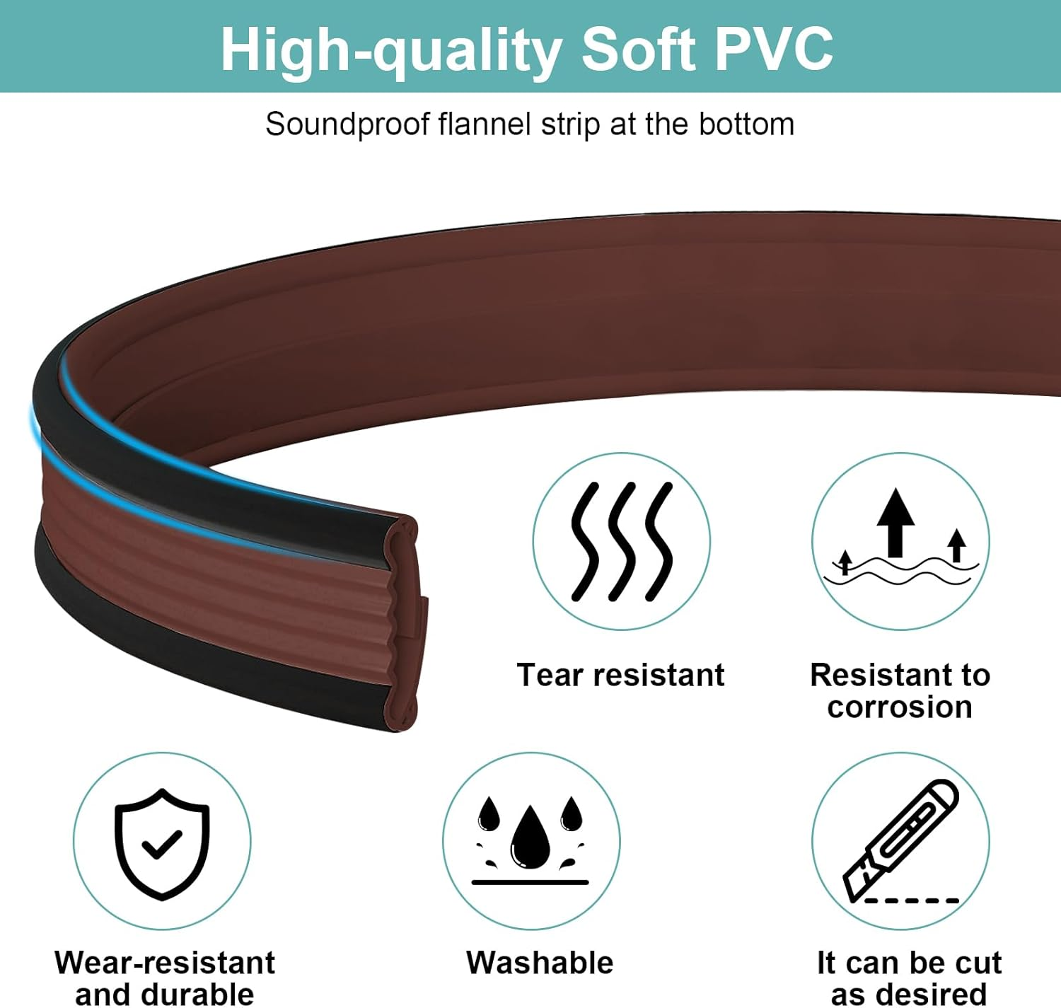 Doublecare 39.37 Inch Door Draft Stopper, Double Weather Stripping, Windproof PVC under Door Seal & Insulator Door Sweep, Insect-Proof Soundproofing Strip, for Exterior/Interior Doors(Brown) image number 6