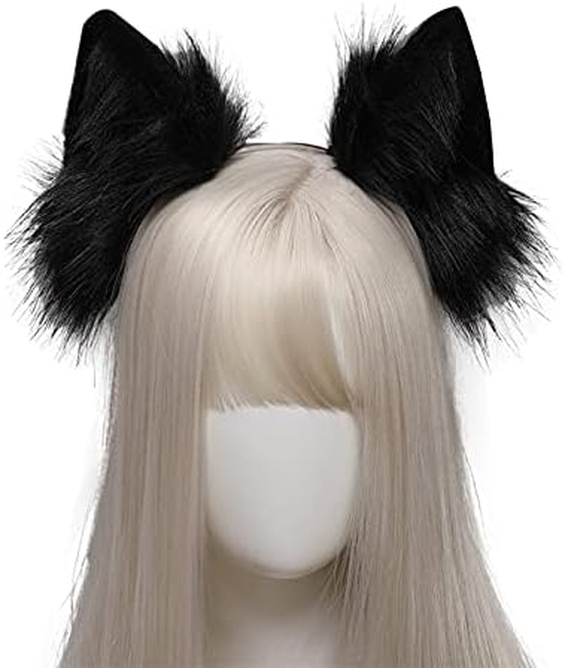 VIGVAN Handmade Wolf Fox Ears Animal Cosplay Cute Head Accessories for Halloween - Black image number 6