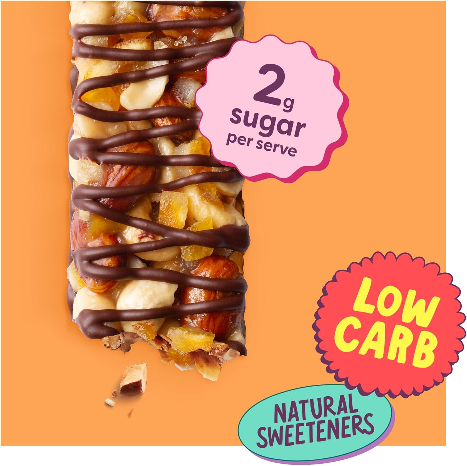 Noshu Low Carb Dark Chocolate Orange & Roasted Almond Nut Bars &ndash; 5 Pack (160G) image number 2