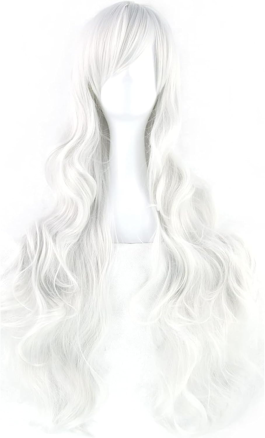 QAUARUMSUN 31.5&lsquo;&rsquo; Long Curly Natural Hair Cosplay Wig with Bangs Halloween Costume Party Synthetic White Wigs for Women (White)