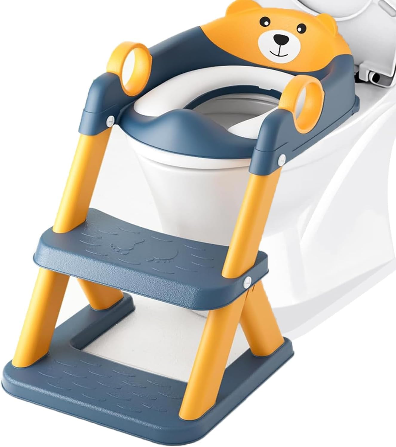 Potty Training Toilet Seat, Toddler Toilet Seat for Boys Girls, 2-In-1 Potty Training Toilet with Step Stool Ladder Soft Cushioned Seat Splash Guard Blue&Yellow image number 3