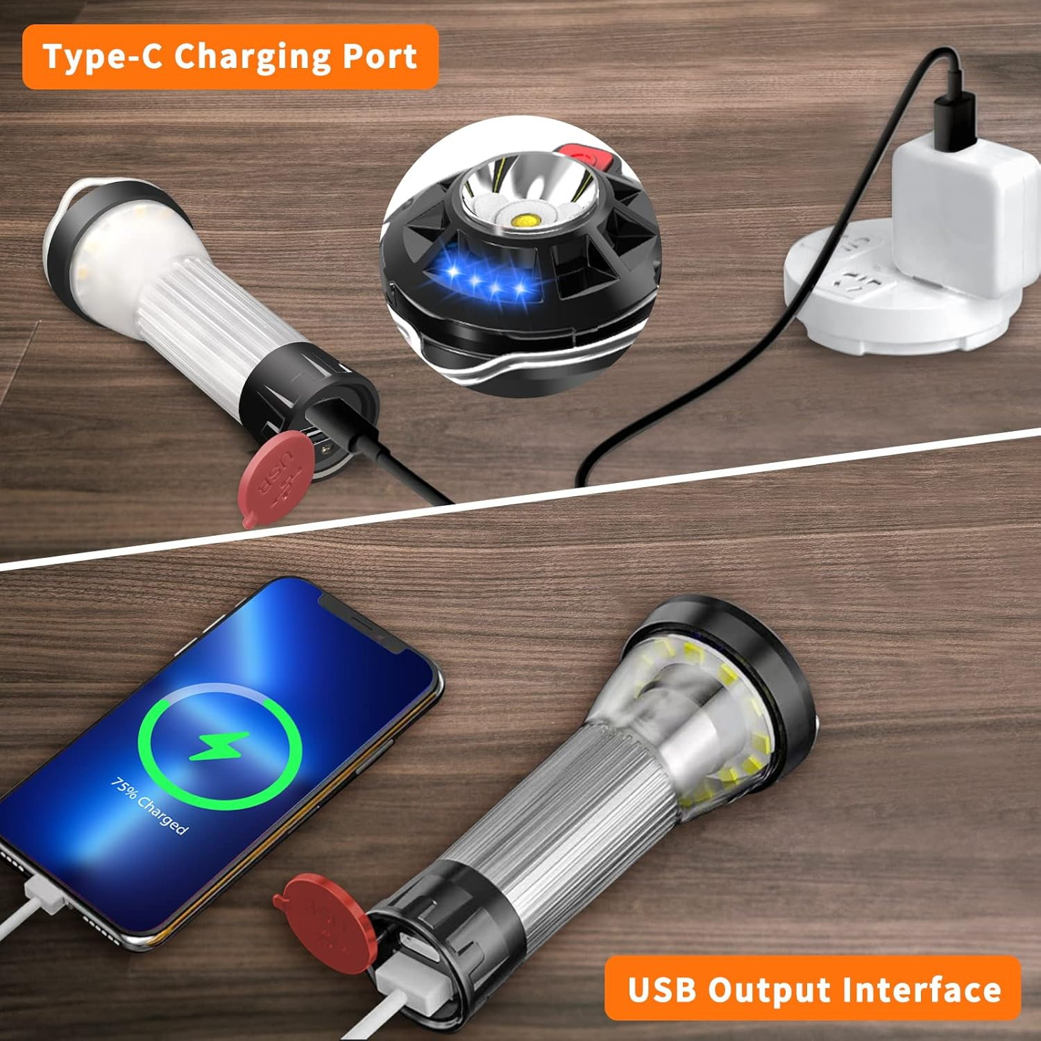 YIFENG Mini 2-In-1 USB Rechargeable LED Lantern Flashlight with 3 Light Modes, Stepless Dimming, Portable 2200Mah Outdoor LED Tent Light Torches with Magnetic Base and Tripod for Camping Hiking Cycling Emergency image number 6